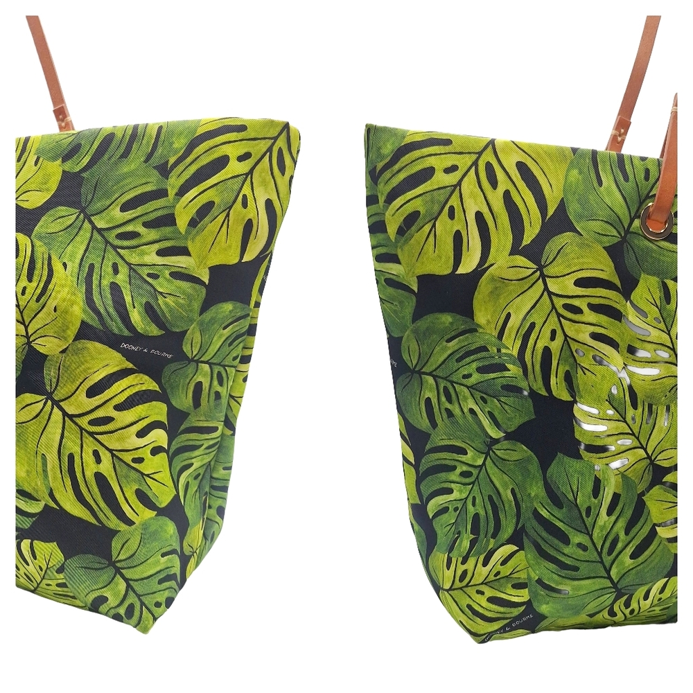 Dooney & Bourke Green Tropical Leaf Canvas Tote with Tan Leather Straps - Picture 5 of 11